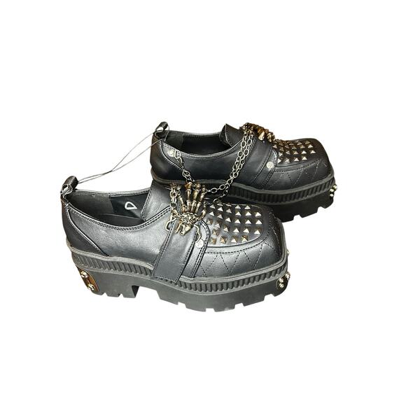 Demonia Wrath 42 Vegan Leather Goth Silver Studded Platform Loafer Shoe Size 8 - Picture 6 of 8